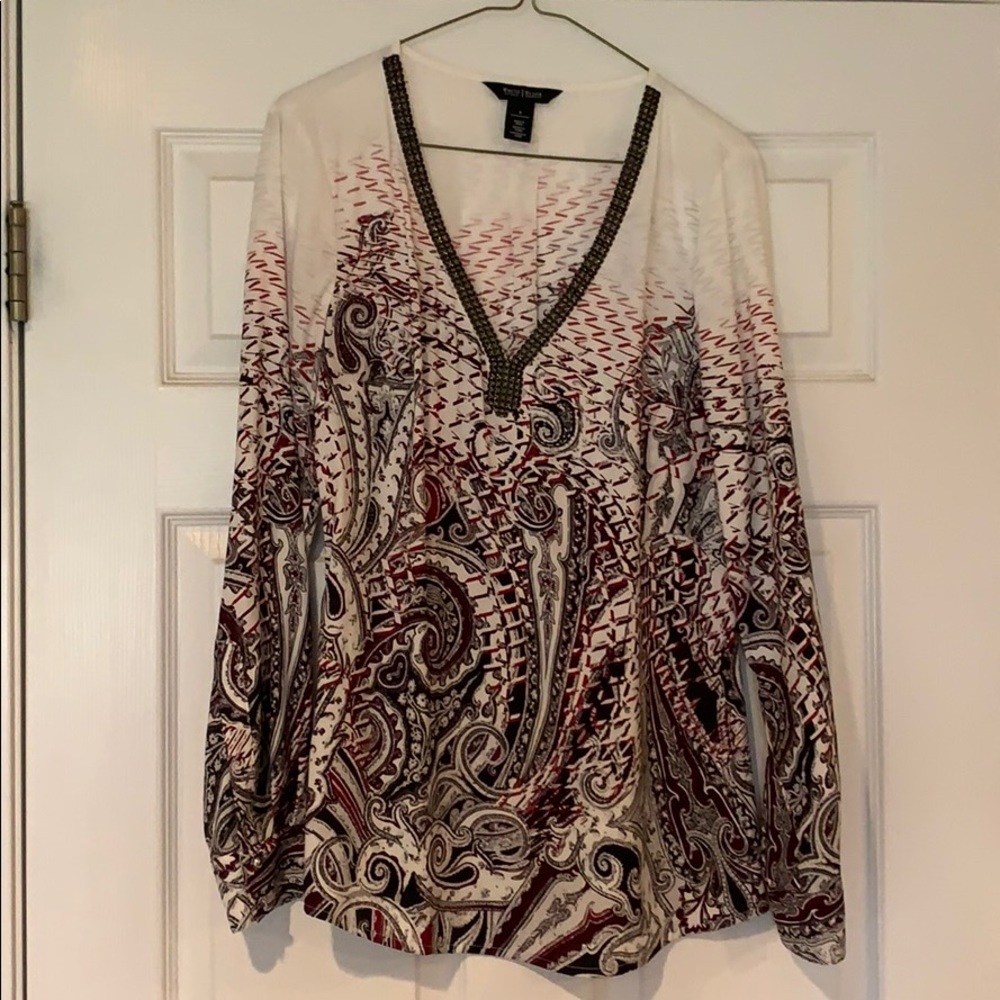 White House Black Market V-neck Paisley blouse